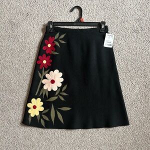 Elegant Black A-Line Skirt with Floral Accents
